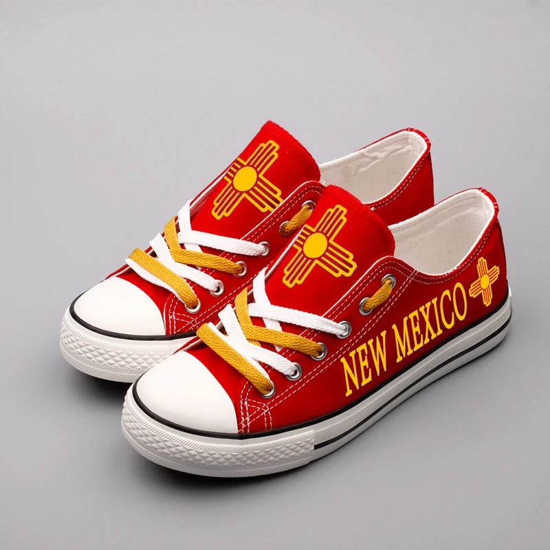 

E-LOV Casual Women Red Platform Shoes Customized New Mexico State Logo Printed Canvas Shoes US Americans Canvas Flats