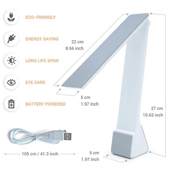 

Led Desk Lamp Battery Powered,Cordless Foldable Task Light ,Portable Modern Design Press Control With Usb/Rechargeable Battery