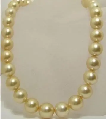 

HOT## Wholesale FREE SHIPPING >>> HUGE 18"14MM SOUTH SEA PERFECT ROUND GENUINE GOLD PEARL NECKLACE 14K CLASP