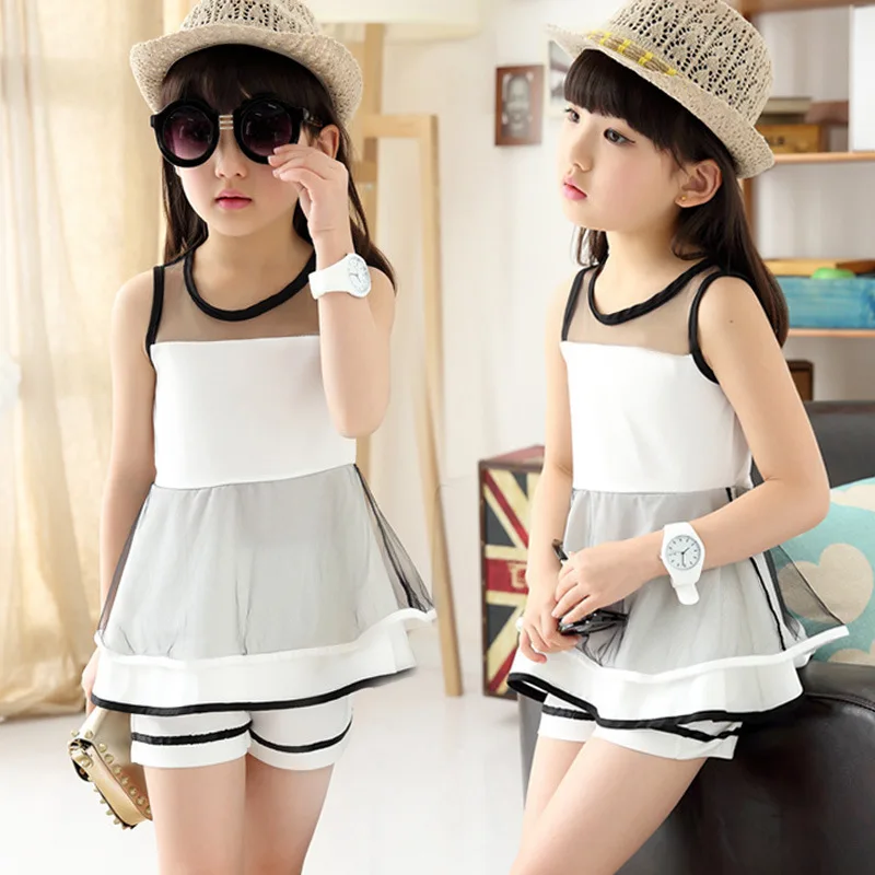 

new European and American children clothing set big girls summer fashion style lace t-shirt + short two-piece princess suit