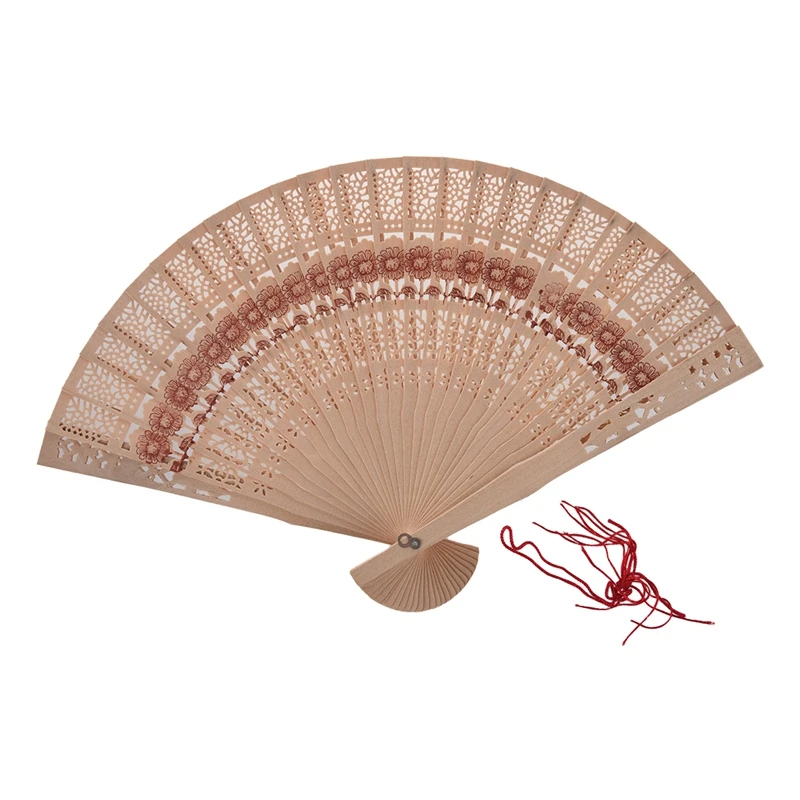 

Fashion-Folding Wooden Carved Sunflower Print Fragrant Hand Fan