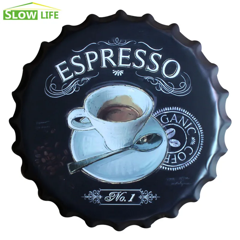 

2017 New Espresso Bottle Cap Metal Tin Sign Vintage Home Decor Tin Sign Cafe Wall Decor Metal Sign 3D Wall Decor Metal Plaque