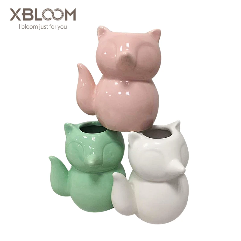 

Geometric faceted fox statue ceramic flower pot vase building blocks Christmas fox toy stickers small vase home birthday wedding