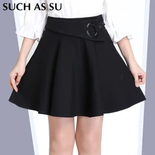 Женская юбка Осень Зима Мода Высокая талия Дамская Сексуальная Талия Пряжка черная плиссированная юбка S-XXXL размера плюс женская мини-юбка