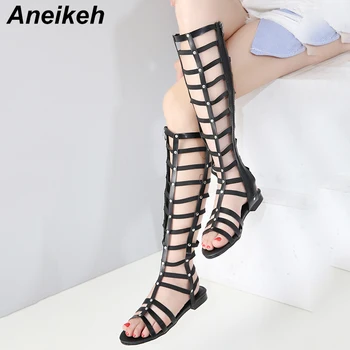 

Aneikeh 2019 New Fashion Sexy Summer Black thread Sandals Sexy Ladies Narrow Band Sandals Low Heels Open Toe Shoes Size 35-41