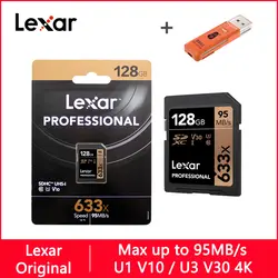Lexar SD карты 633X Max95MB/s объемом памяти 32 Гб или 64 ГБ, 128 ГБ 256 512 1 ТБ C10 U1 U3 4 K SDHC/SDXC флэш-карта памяти UHS-I sd-карта для Камера