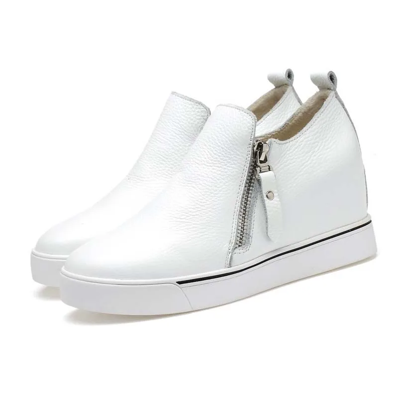 

new arrival hot sale womens genuine leather breathable slip on loafers cut-outs casual hidden wedges platform shoes big size 41