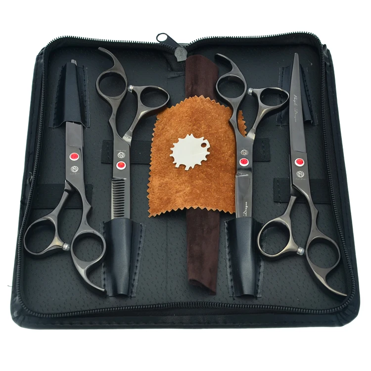 

7.0" JP440C Purple Dragon Black Dog Grooming Scissors Set Pet Cutting Clipper Thinning Shears Up&Down Curved Scissors LZS0366