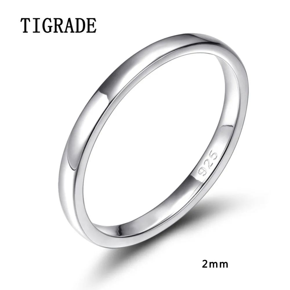 Tigrade 2/4/6 мм Для женщин Серебряное кольцо полированный обручальное кольцо 925 пробы Серебряные Кольца простой Обручение Bague женских украшений