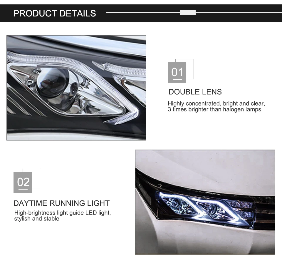 AcooSun LED Car Headlight Assembly For Toyota Corolla 2014 2015 DRL Turn Signal Lights Projector Lens Plug and Play Head Light (8)