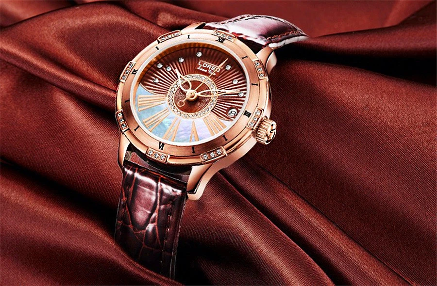 LOREO дамы алмаз дисплей для женщин часы лучший бренд класса люкс кофе цвет простой водонепроницаемый 50 м автоматические механические часы Wonen