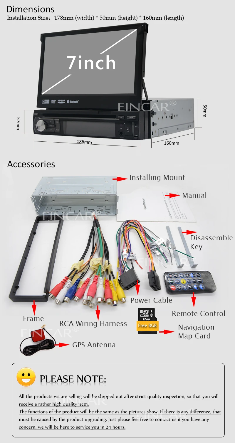 Discount 7" 1 Din WCE Car DVD Player GPS Navigation Universal In-dash Detachable Front Panel Auto Radio Audio Stereo without TV Function 11