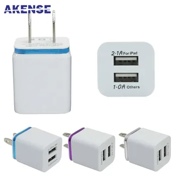 

50pcs/lot Dual USB Cell Mobile Phone Charger 5V2.1A/1A EU US Plug Wall Power Adapter for IPhone Samsung HTC Cell Phones 2Ports