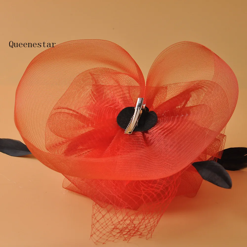 9 Цвета перо Fascinators головной убор зажим для волос синий зеленый Европейская Женская марли Цветочные Шпильки коктейльное Дерби вечерние