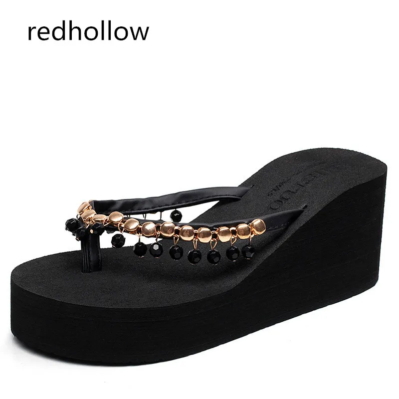 Woman Slippers High Heels 7CM Beach Flip Flops Summer Sandals Bohemia Slippers Wedges Platform Sandals Ladies Shoes Female