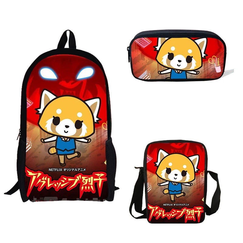 

3PS/Set School Bags Cartoon Aggretsuko Print School Bookbag Bagpack for Teenage Girls Boys Laptop Backpacks