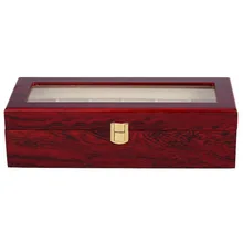 6 слотов Деревянные Часы Дисплей Чехол Коробка Стекло Топ для хранения ювелирных изделий Органайзер подарок для мужчин
