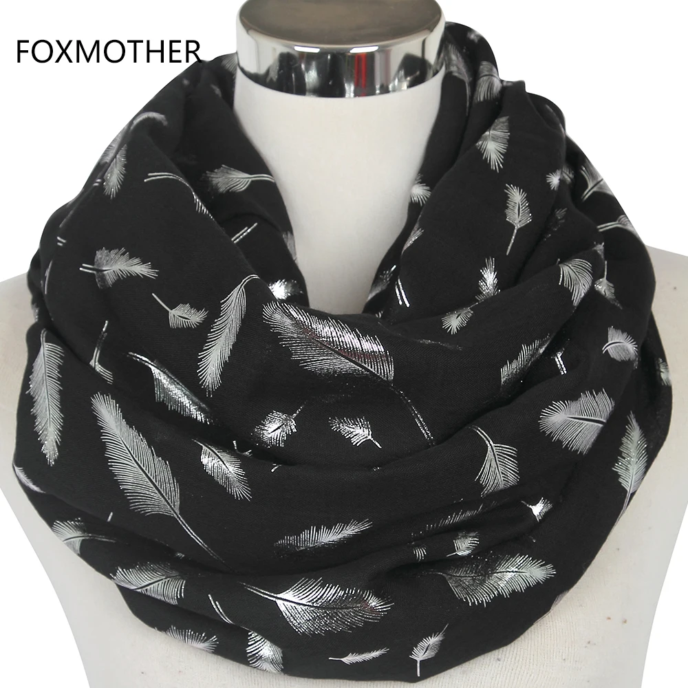 FOXMOTHER модные женские белые темно-синие желтые бронзовые фольга Серебряное перо кольцо шарфы шейный шарф блестящий платок