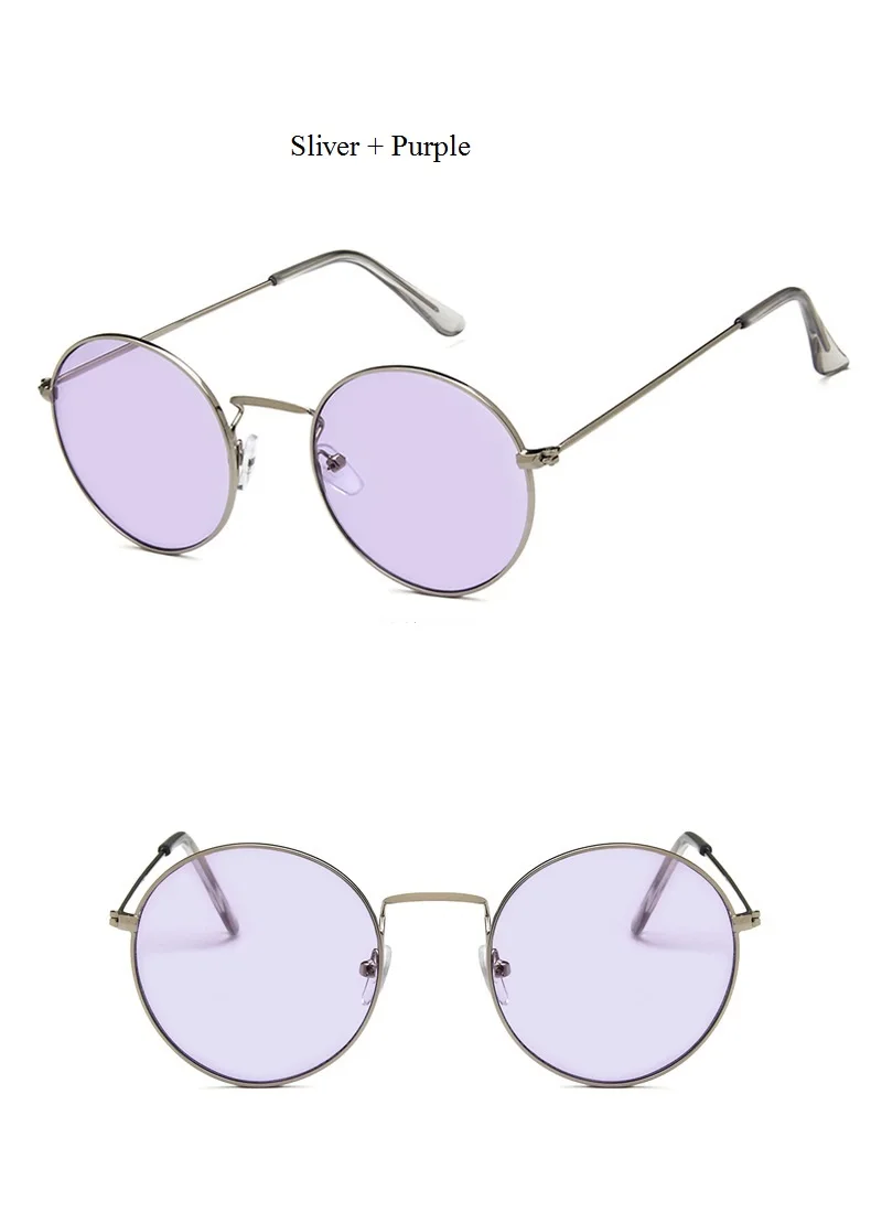 Винтажные классические металлические круглые солнцезащитные очки для мужчин, маленькие, новинка, ретро бренд Prince, красные, оранжевые, розовые, прозрачные очки, женские оттенки, UV400 - Цвет линз: Sliver Purple