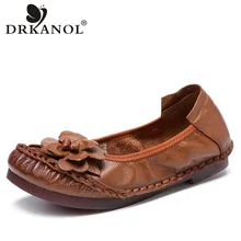 DRKANOL/Новинка; винтажная женская обувь с цветами; мягкая обувь из натуральной кожи на плоской подошве для беременных женщин; Лоферы без застежки; женские мокасины на плоской подошве