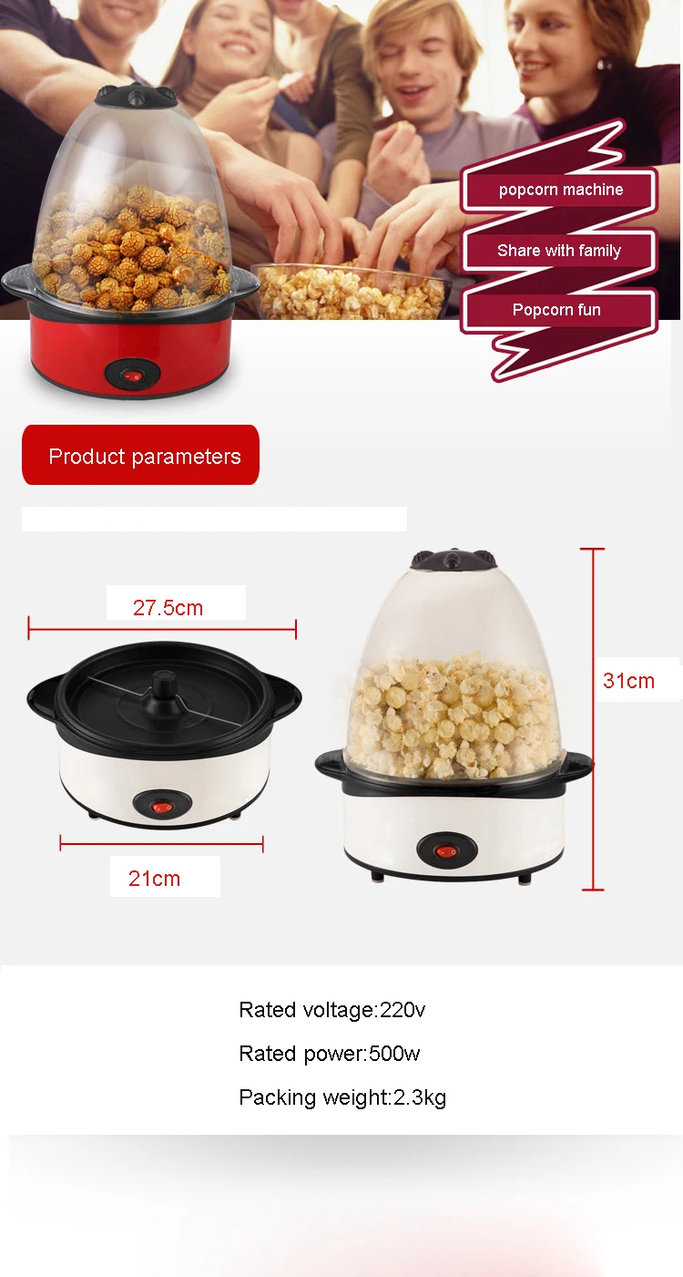 DMWD Mini Portable Electric Popcorn Maker Automatic Mini Hot Air Pop Corn Poping Machine Household DIY Popper Corn Maker EU Plug