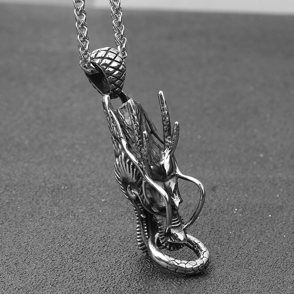 Панк ювелирные изделия Зодиак дракон кулон ожерелье из нержавеющей стали для мужчин тайский серебряный подарок бойфренда