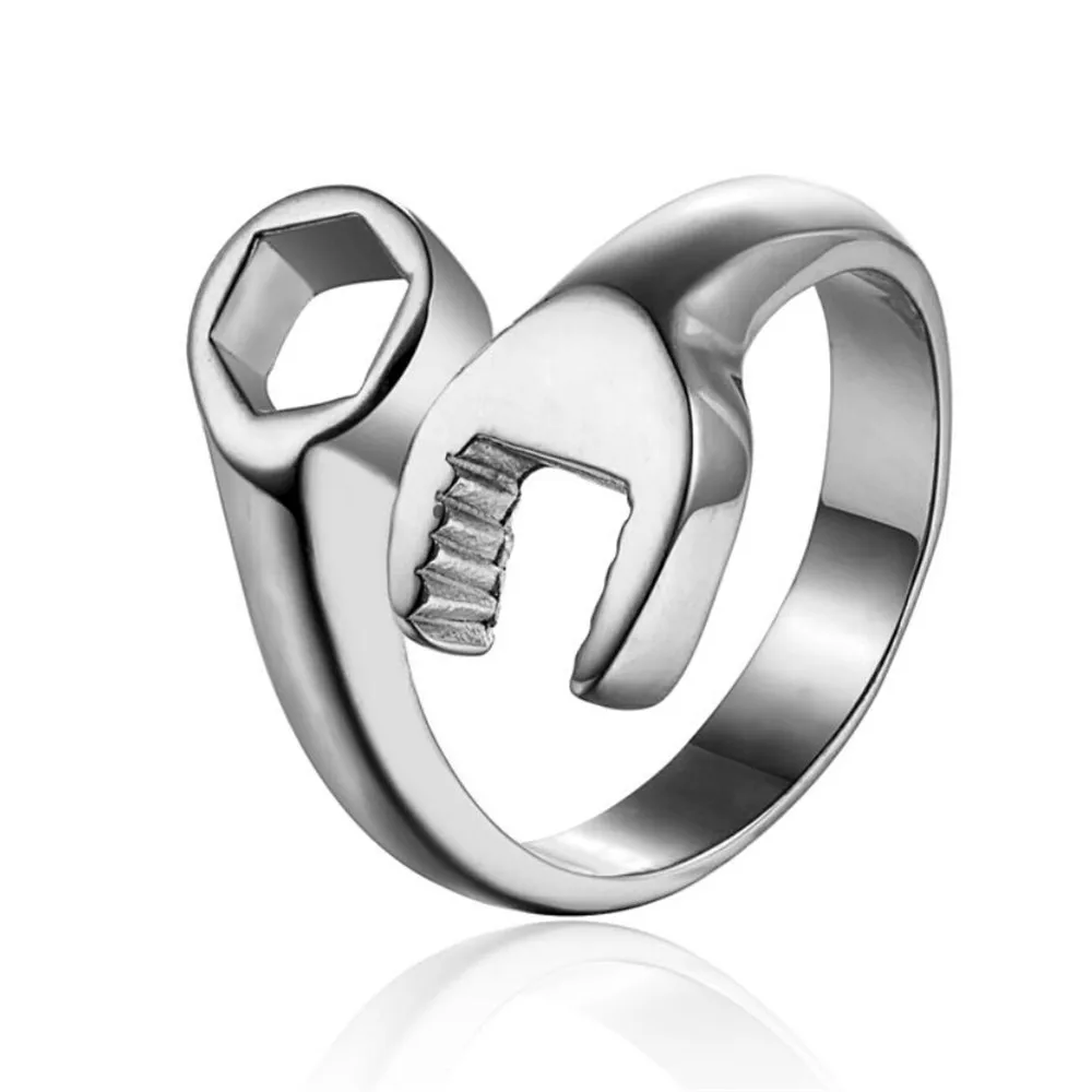 

Fashion Cool Biker Mechanic Wrench Stainless Steel Mens Ring Punk Style Rings For Men Size 7-13