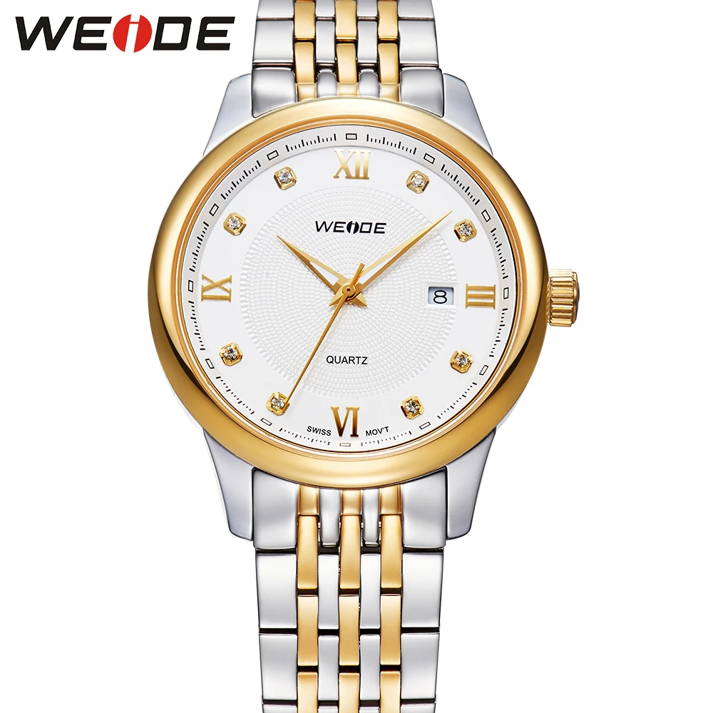 WEIDE Luxury Gold Mens Watch Top Brand Sapphire Quartz Movement Stainless Steel Relogio Masculino Original Gift Items Wholesale Watches