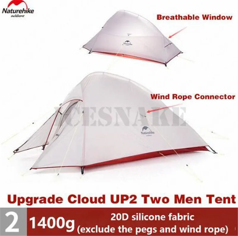 UP2 20D Nylon Naturehike Cloud Up 1 2 3 человека Сверхлегкая палатка 20D силиконовая двухслойная палатка для кемпинга на открытом воздухе походная палатка с бесплатным ковриком - Цвет: UP2 20D Nylon