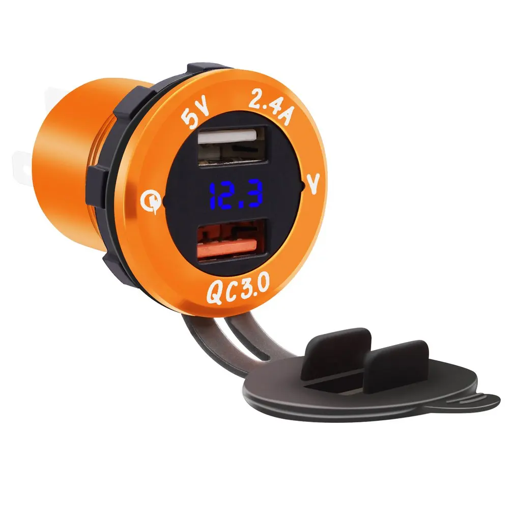 

ZH-750D14 Smart Car Charger Aluminum Car Phone Charger Digital Display Qc3.7 Fast Charge Dual Usb Two In One