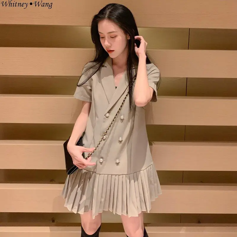 WHITNEY WANG 2019 летнее модное уличное винтажное стильное двубортное Плиссированное