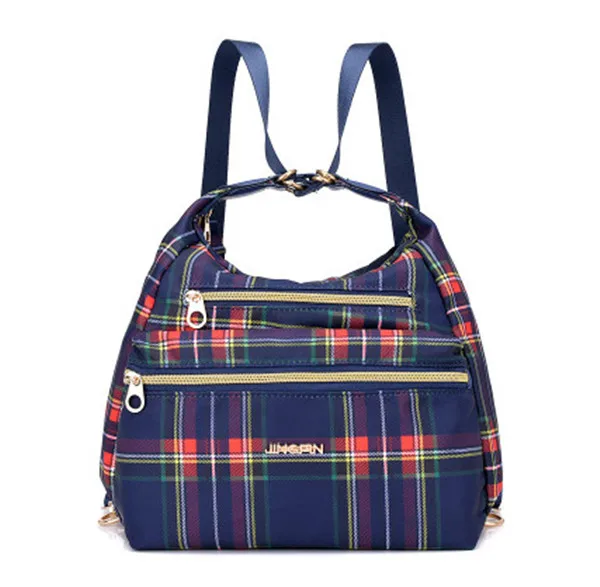 Открытый нейлоновый материал водонепроницаемый женский маленький рюкзак многофункциональный косой крест сумка для женщин - Цвет: Blue grid