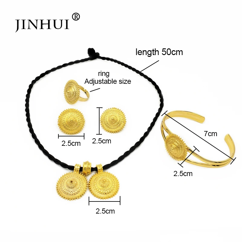 Jin Hui New Ethiopian jewelry sets Pendant Necklace Earring Ring Gold gifts for women African Eritrea jewelry wedding gifts