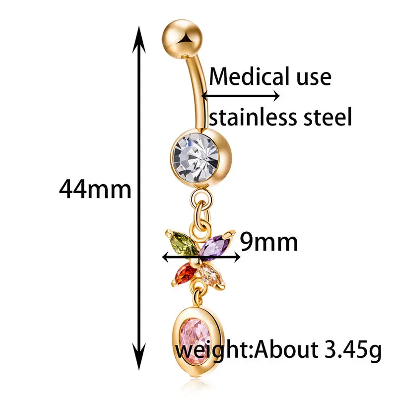 Пикантные Подвеска для пупка золотые, серебряные кольца живота пирсинг Циркон Цветочные Украшения для тела Пирсинг пупка Кольца падения