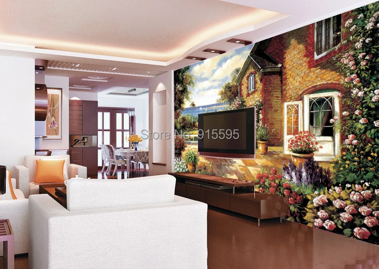 Европейский стиль сад на заказ Настенные обои 3D картина маслом эффект гостиной диван ТВ фон домашний декор фото обои