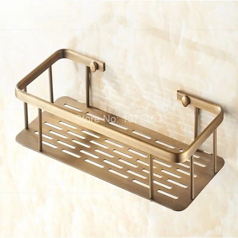 

Vintage Antique Brass Wall Mounted Bathroom Accessory Single Tier Soap / Sponge Corner Shower Storage Basket aba107