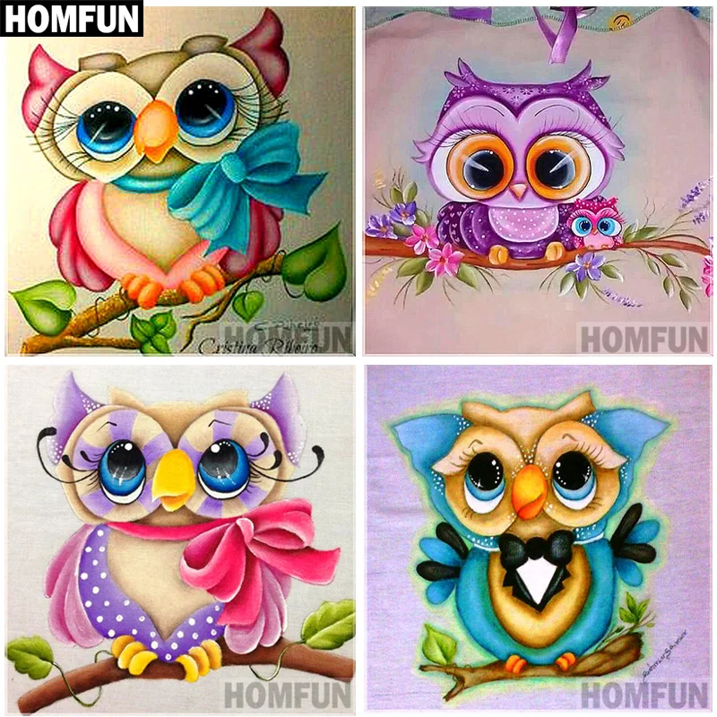 HOMFUN 5D алмазная картина Сова полностью квадратная/круглая 3D вышивка крестиком