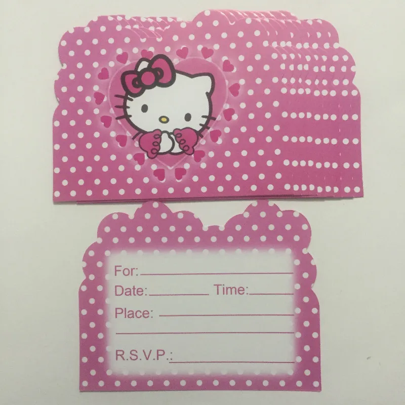 10 шт. розовые открытки с рисунком Hello Kitty героями мультфильмов для дня рождения