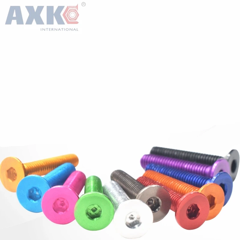 

AXK 10pcs M6 Aluminum Alloy Flat Screws DIN7991 M6x20/25mm Hex Socket Countersunk head ScrewsBolts Anodized Color