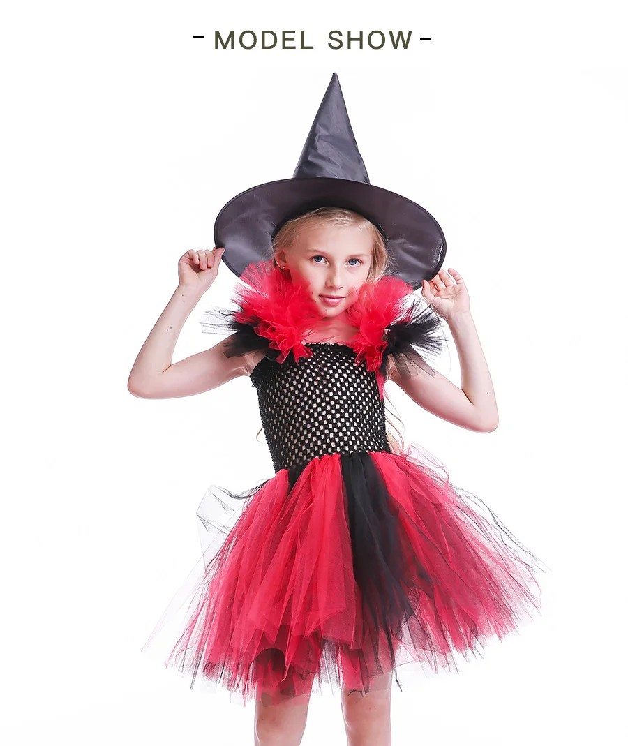 Evil Witch Girls Tutu Dress Kids Halloween Birthday Party Costume Bad Queen Princess Tutu Dress with witch Hat Photo Props (5)