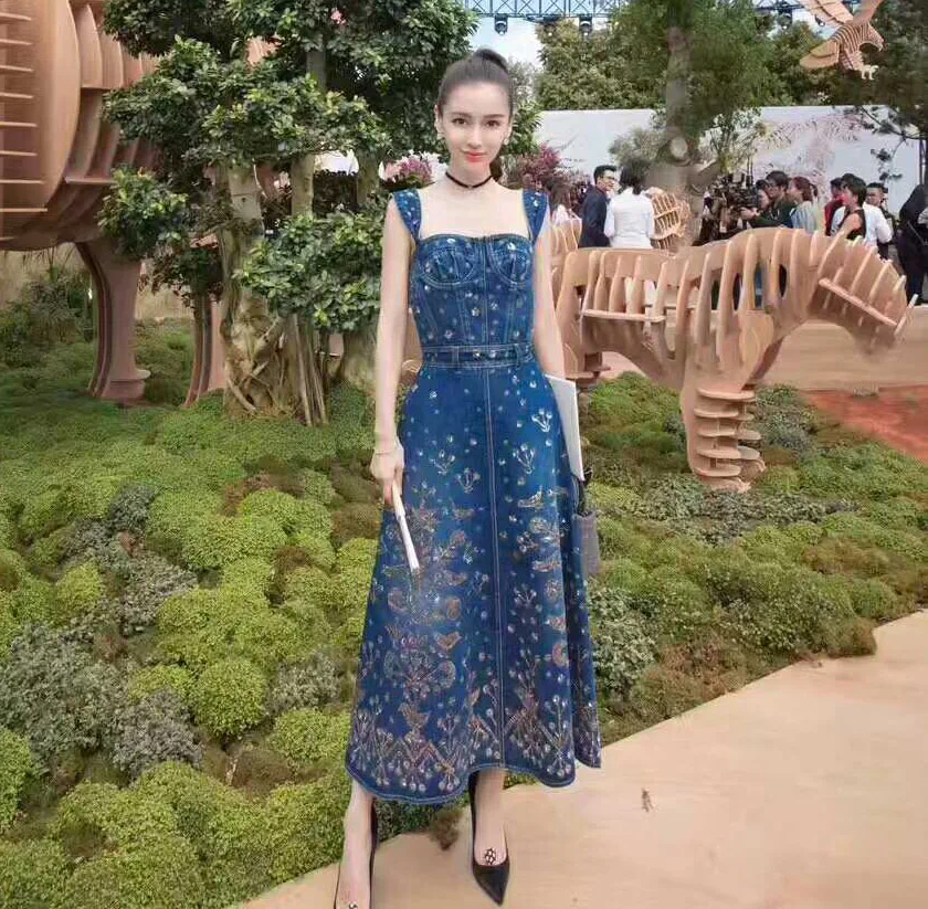 

luxury denim dress amazing original 3D embroidery casual long dress 2017 vestidos mujer summer mixi dress sarafans party dresses