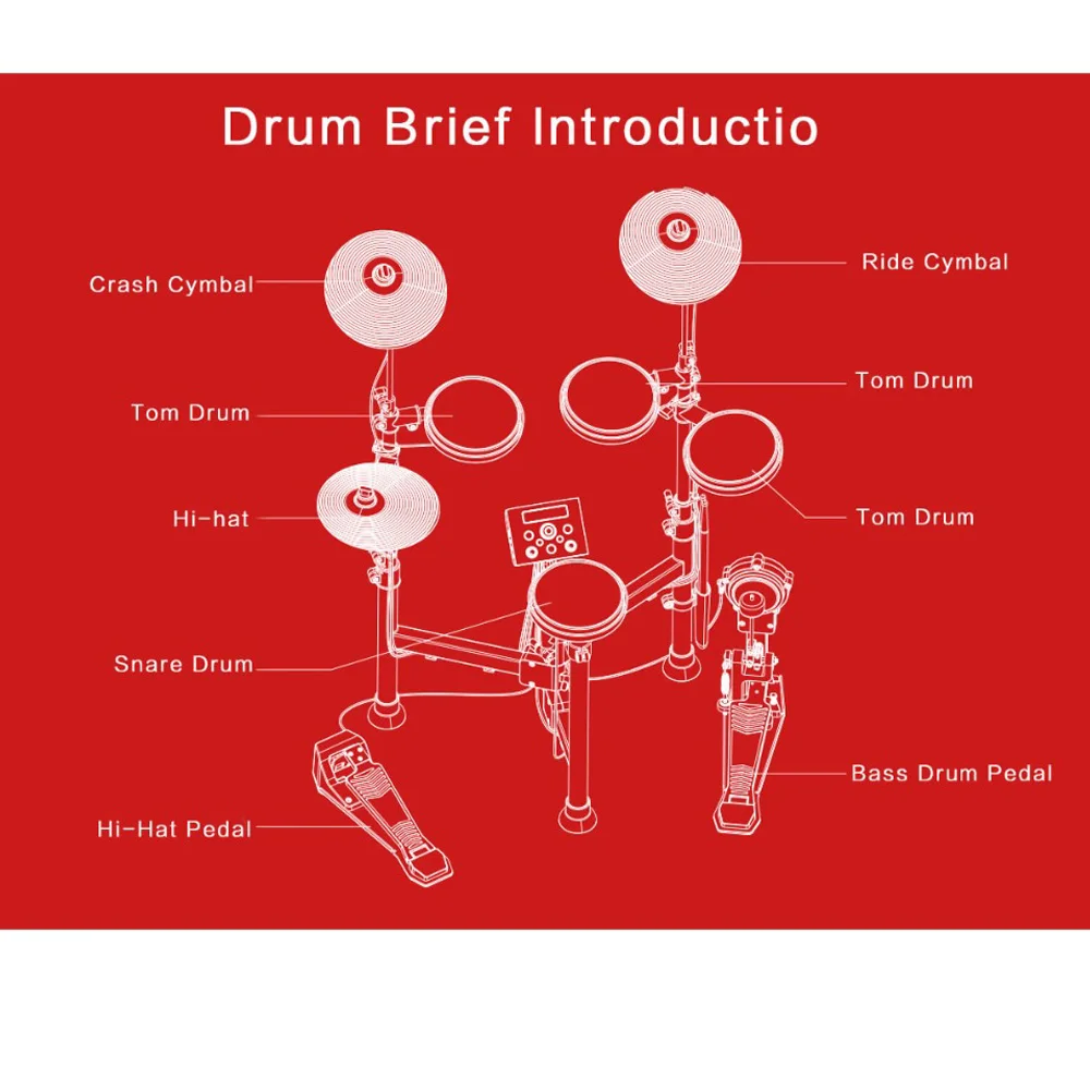  AROMA Foldable Electronic Drum Kit Stand Percussion Build-in Metronome 25 Groups Drum Tones 43 Grou
