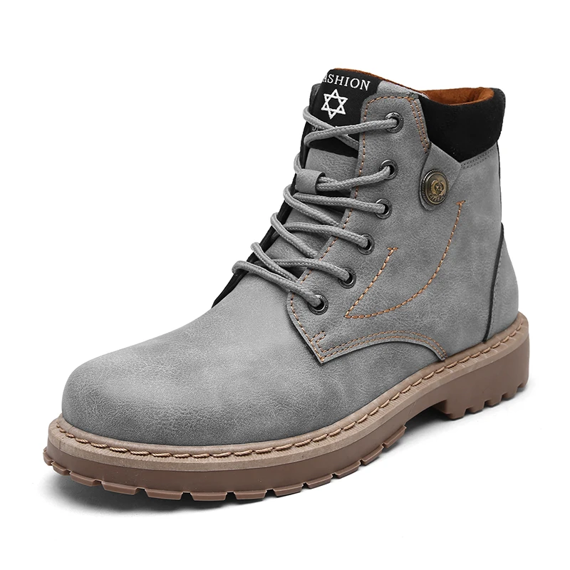 Shoes Men Snow Boots Pu Leather Winter Warm Safty Shoes With Fur Motorcycle Men Work Ankle Boot Doc Martins Autumn Men Oxfords