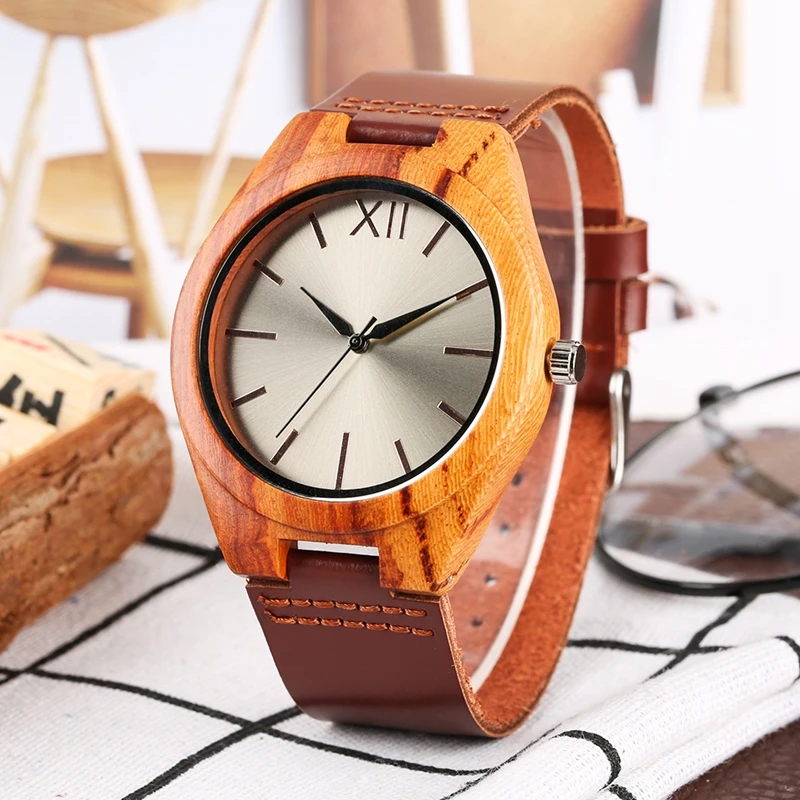 Мужские бамбуковые древесные часы 100% натуральный деревянный полированный Циферблат Аналоговые часы мужские часы Модные Натуральная кожа