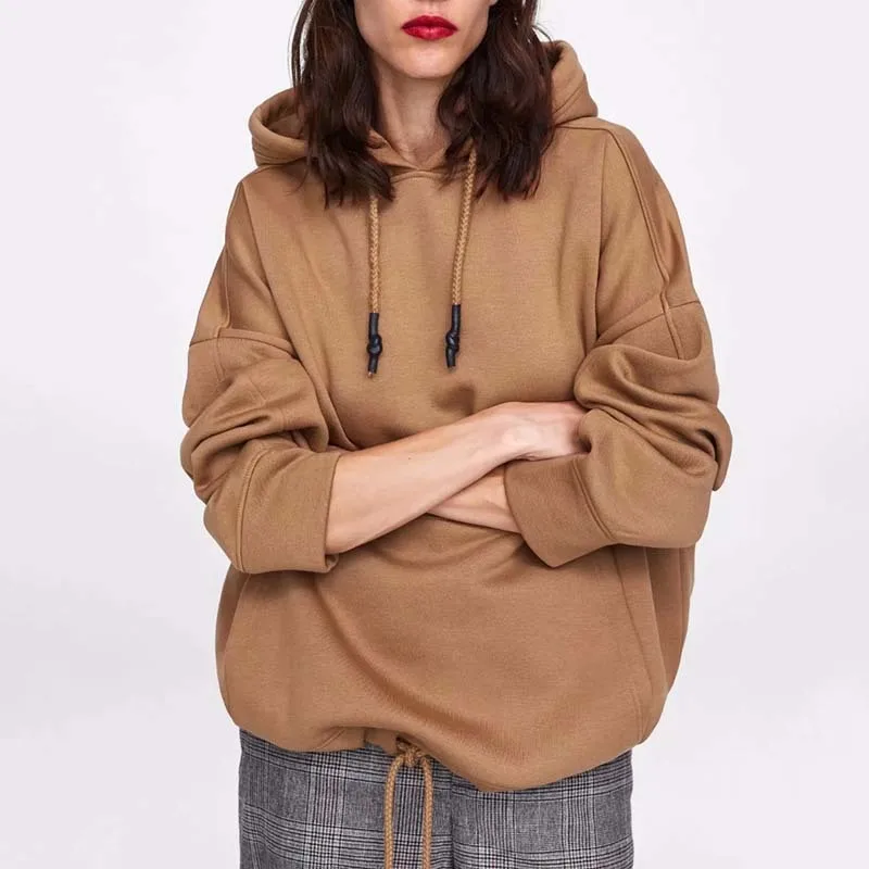  YOCALOR Women Harajuku Cotton Hoodies Solid Patchwork Pockets Regular Oversize Sweatshirt Plus Size