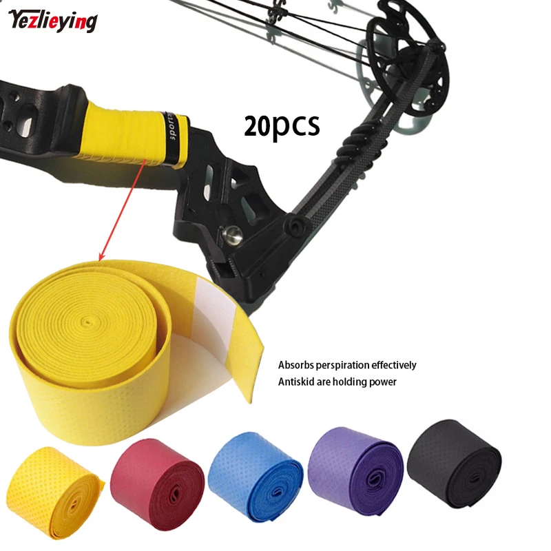 

20PCS Archery Anti-slip Absorb Sweat Tape Extendable HandleGrip Bow Riser BandTape Rope Wrap Compound Recurve Bow Crossbow Shock
