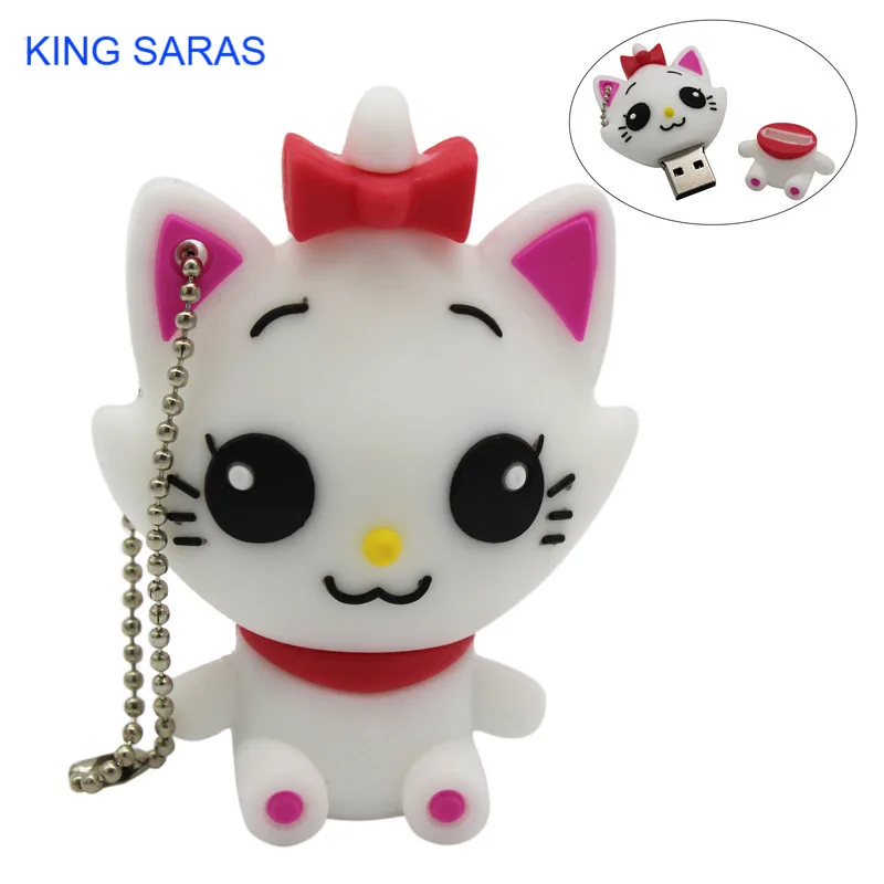 Usb флеш-накопитель KING SARAS с милым мультяшным котом, 4 ГБ, 8 ГБ, 16 ГБ, 32 ГБ, флешка, usb 64 ГБ, 2,0, подарок для девочки, любовь