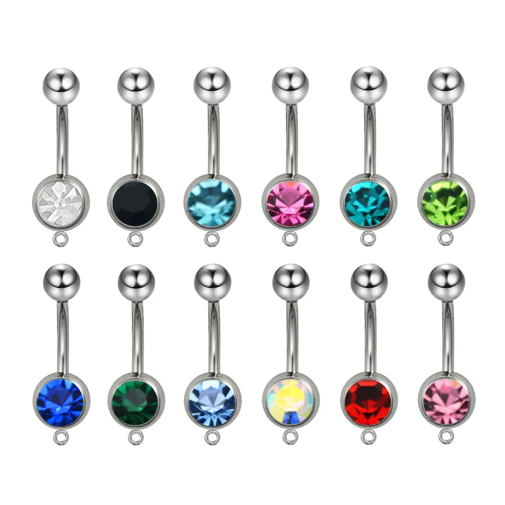 12 Pieces Assorted CZ Crystal Jeweled Belly Button Navel Ring Add Your