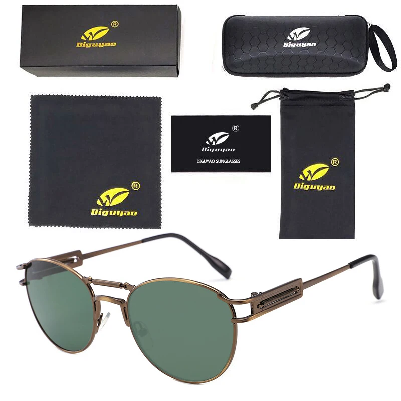 Женские солнцезащитные очки, Роскошные,, Ретро стиль, металл, стимпанк, солнцезащитные очки, оттенки, фирменный дизайн, высокое качество, UV400, очки, аксессуары - Цвет линз: Coppery---Green