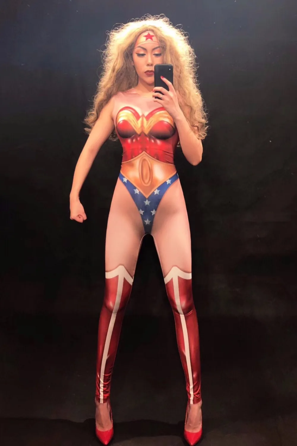 Wonder Woman Sexy Jumpsuit Nightclub Party Performance Celebration Dancer Singer Stage Wear Costumes 3D Printing Bodysuit